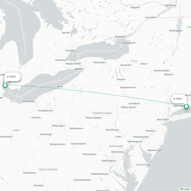 HVN - DTW route map