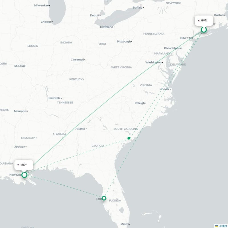 HVN - MSY route map