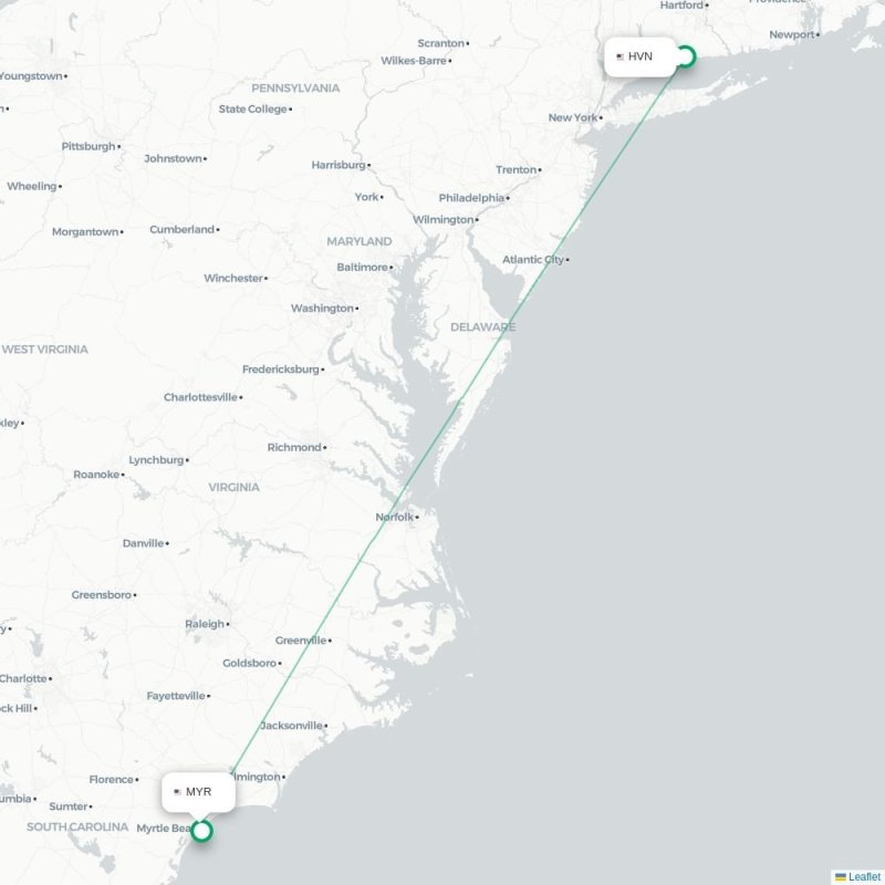 HVN - MYR route map