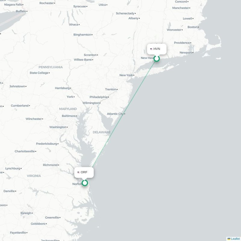 HVN - ORF route map
