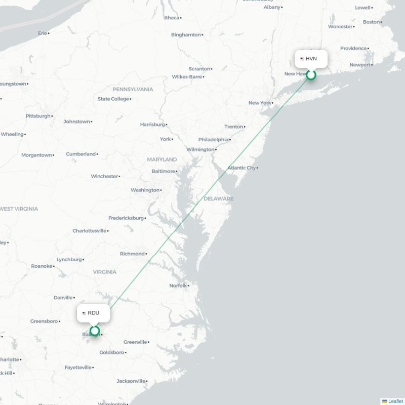 HVN - RDU route map