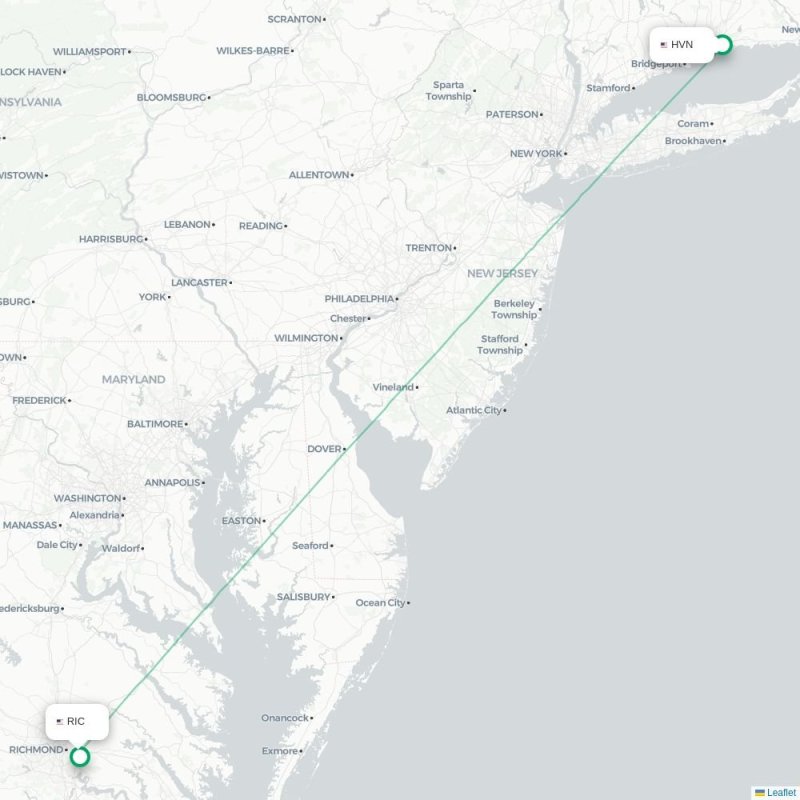 HVN - RIC route map
