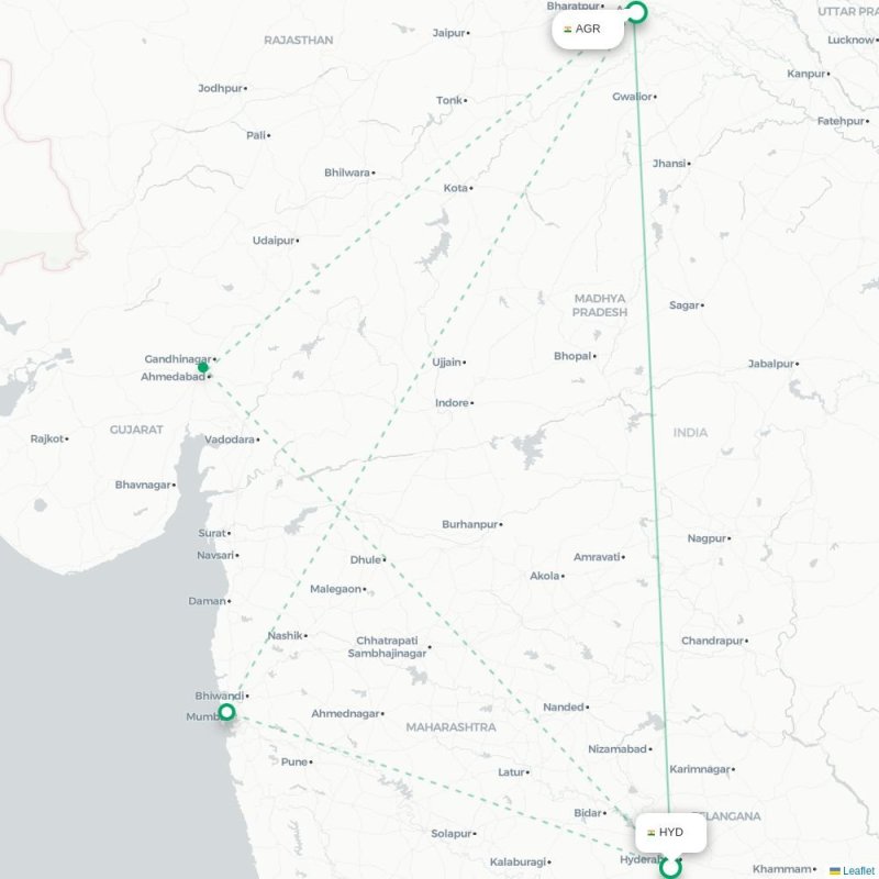 HYD - AGR route map