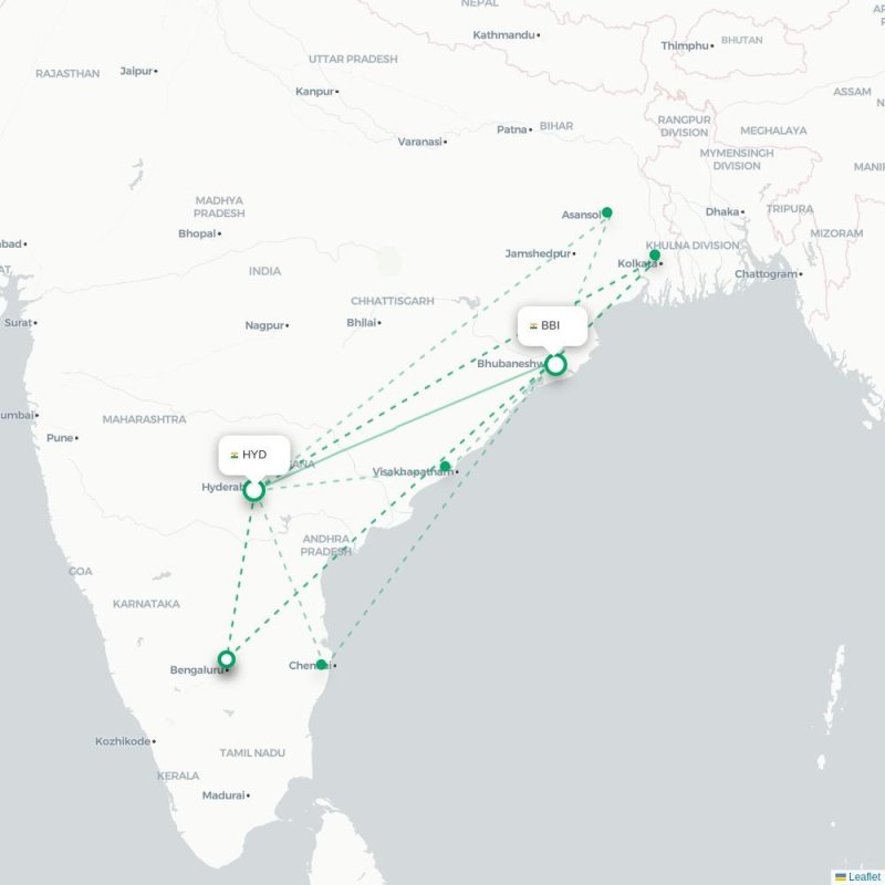 HYD - BBI route map