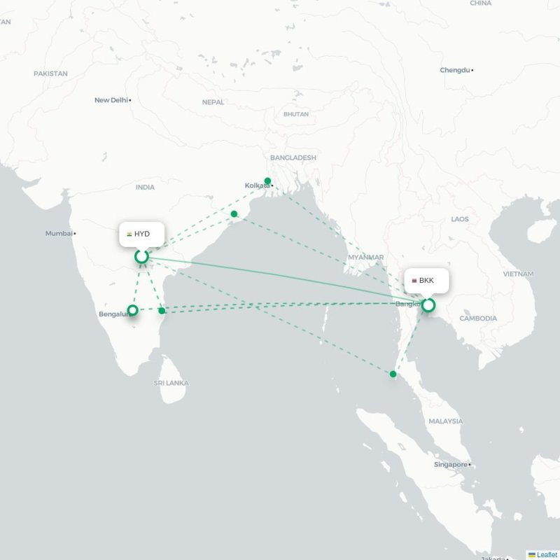 HYD - BKK route map