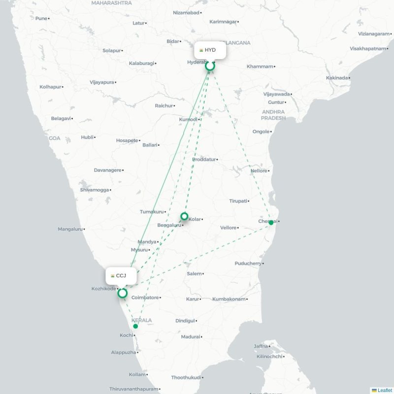 HYD - CCJ route map