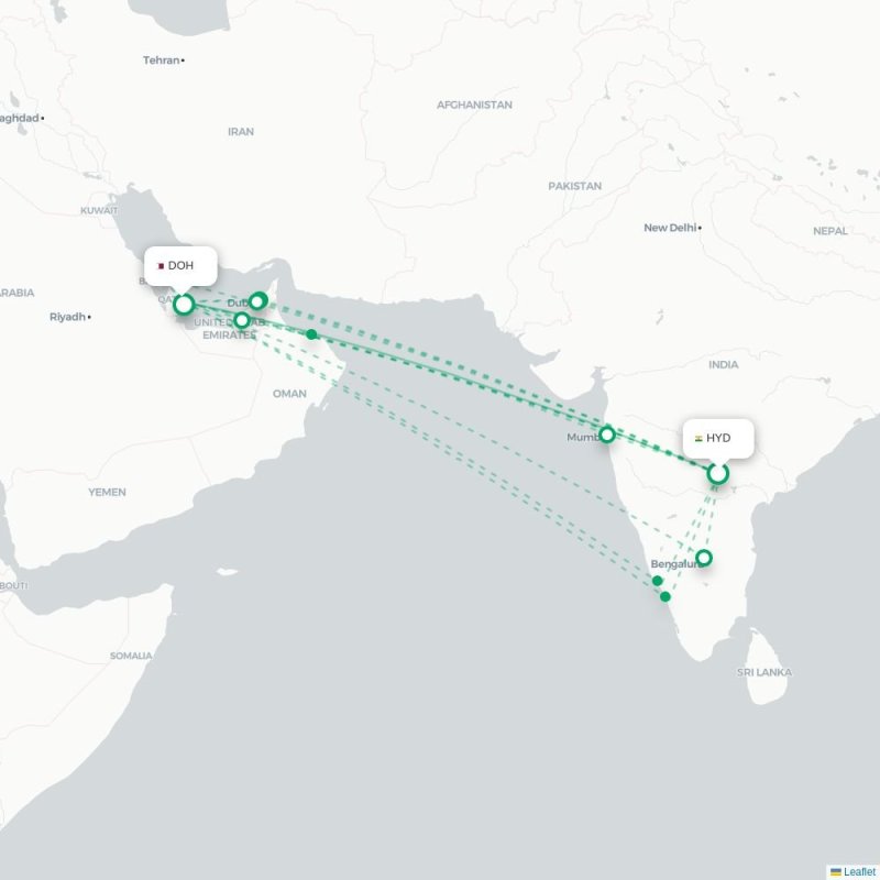 HYD - DOH route map
