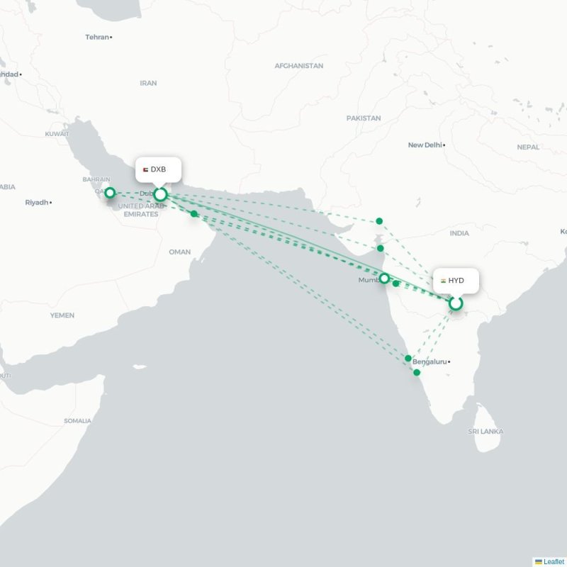 HYD - DXB route map