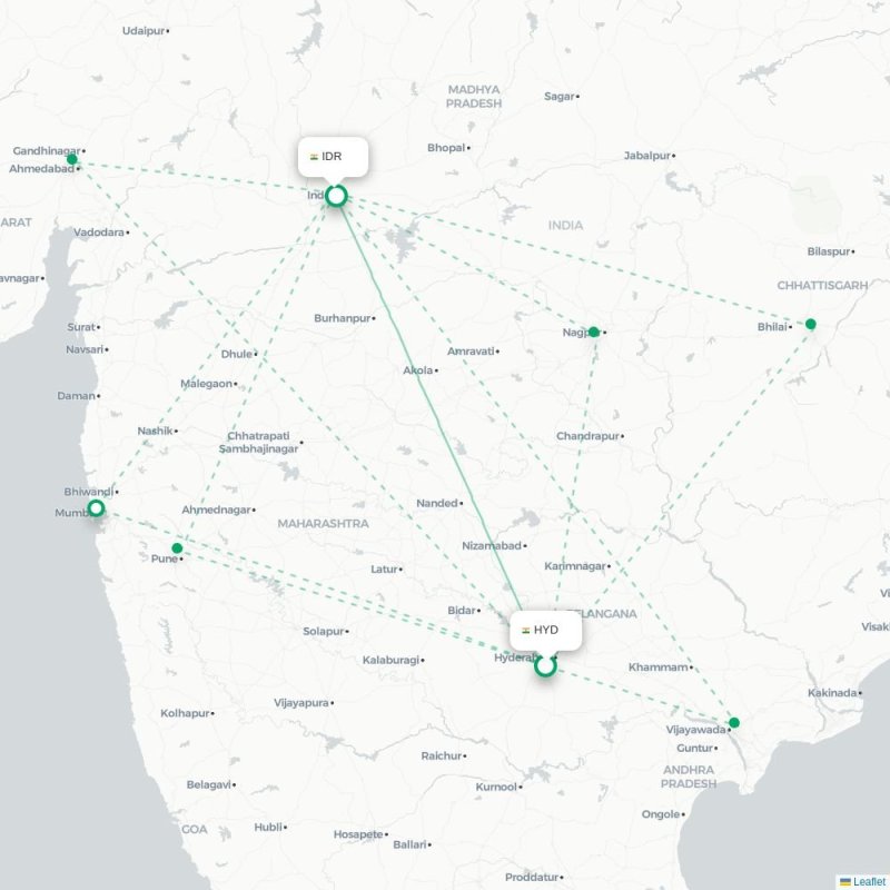 HYD - IDR route map