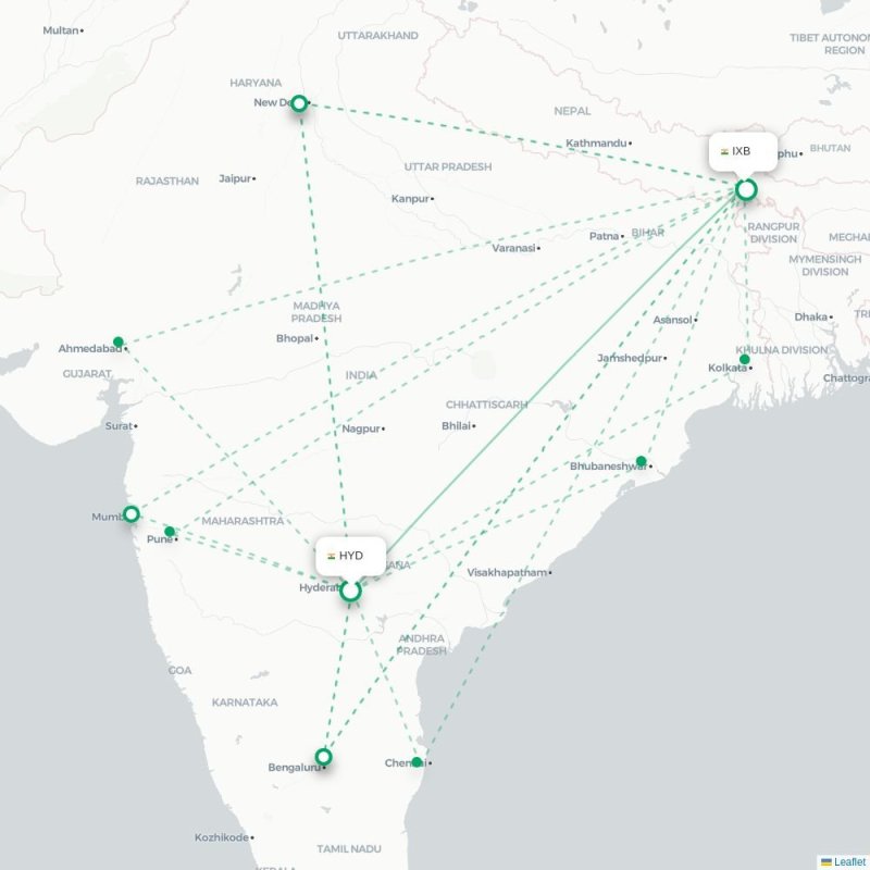 HYD - IXB route map