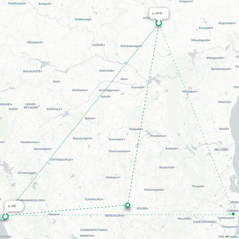 HYD - IXE route map