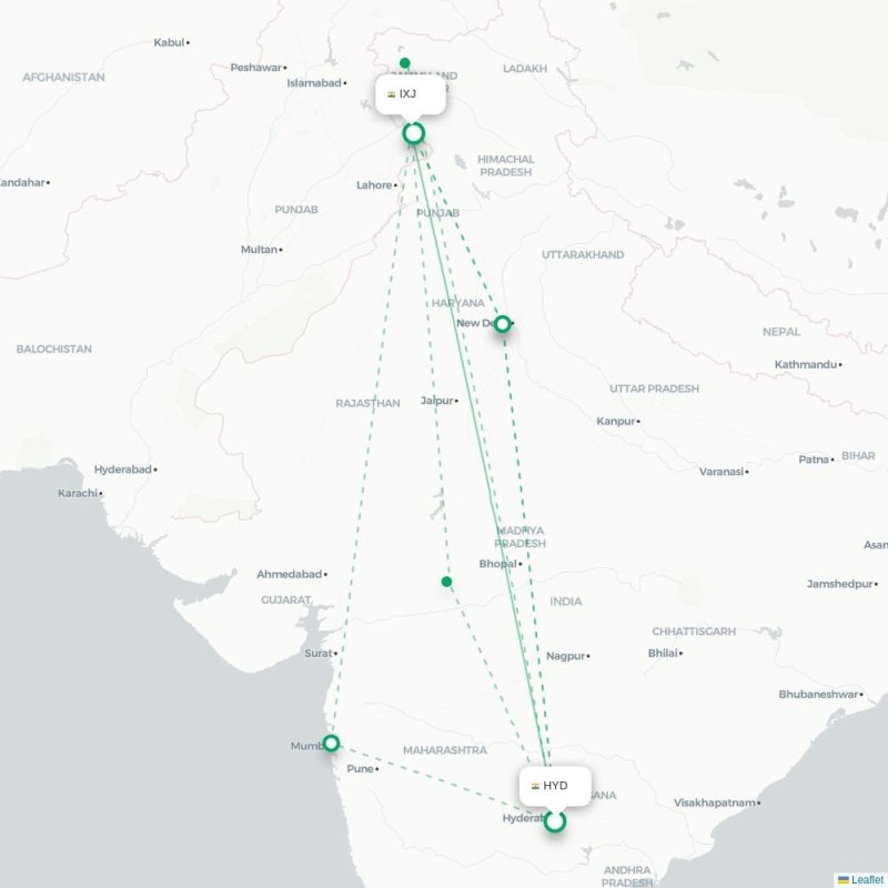HYD - IXJ route map
