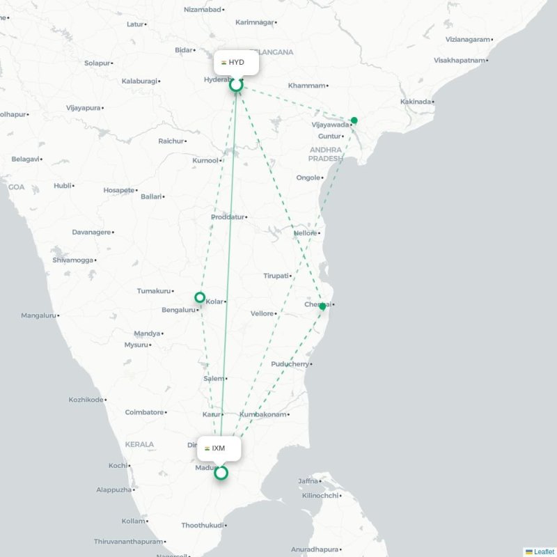 HYD - IXM route map