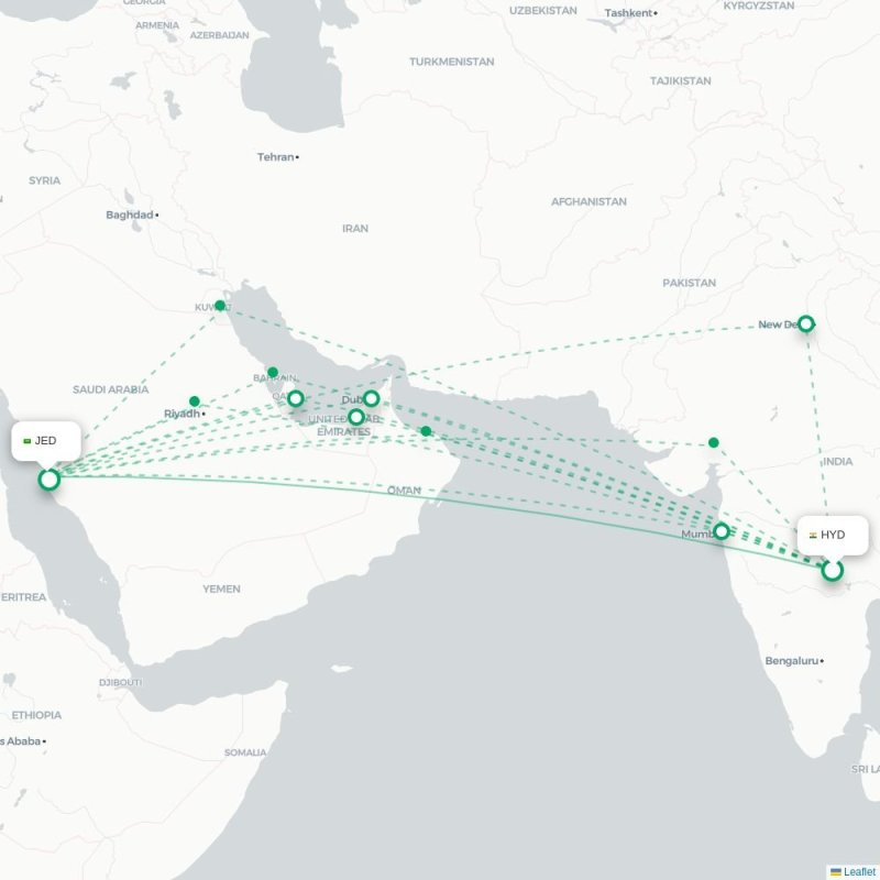 HYD - JED route map