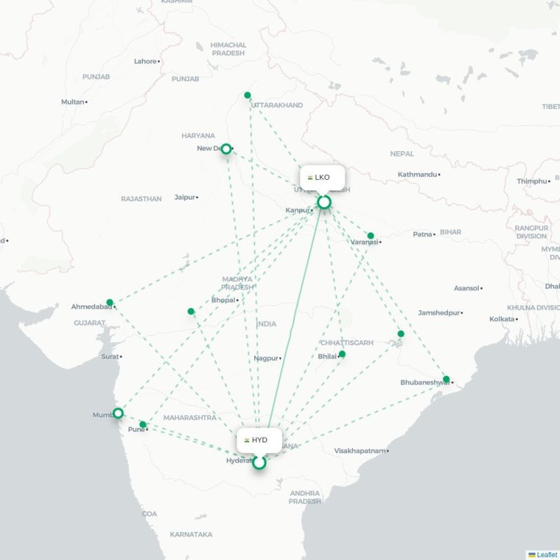 HYD - LKO route map