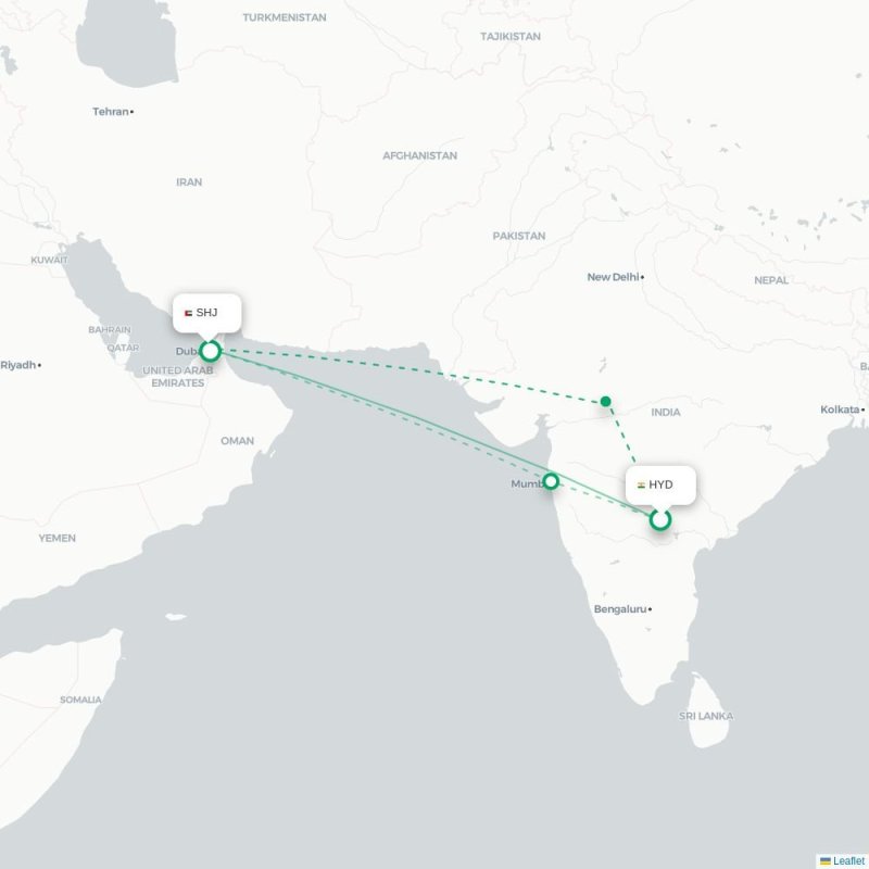 HYD - SHJ route map
