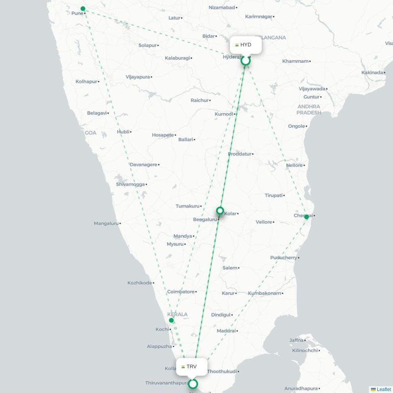 HYD - TRV route map