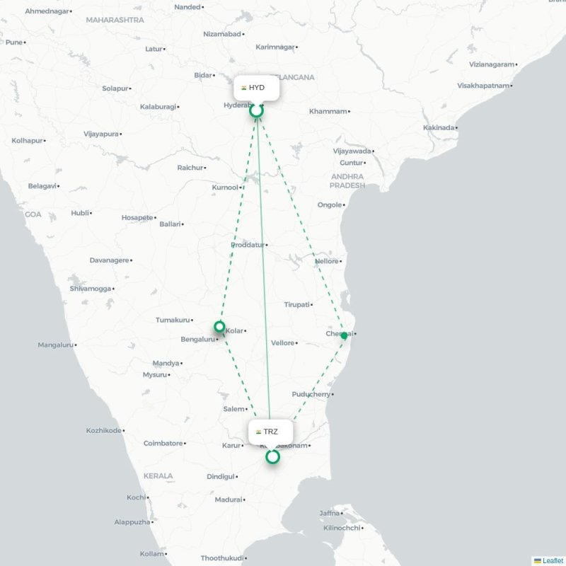 HYD - TRZ route map