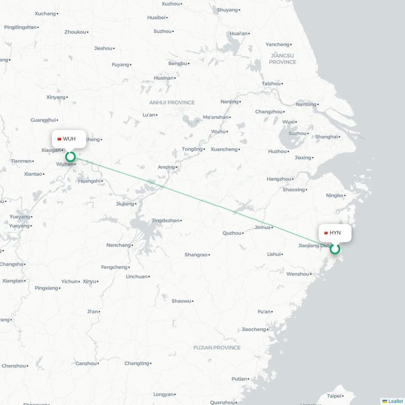 HYN - WUH route map
