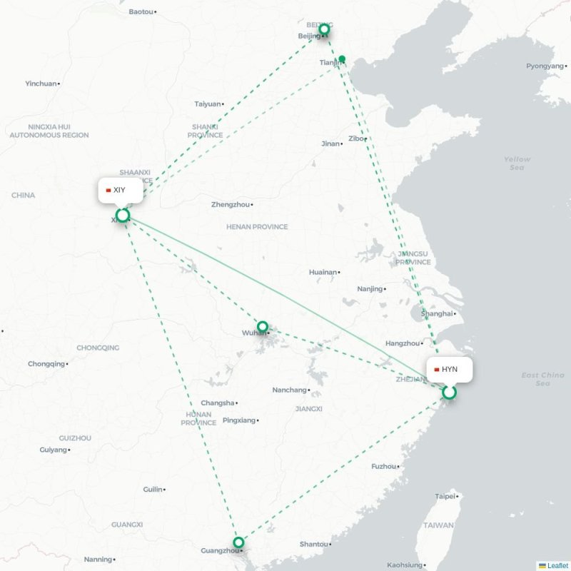 HYN - XIY route map