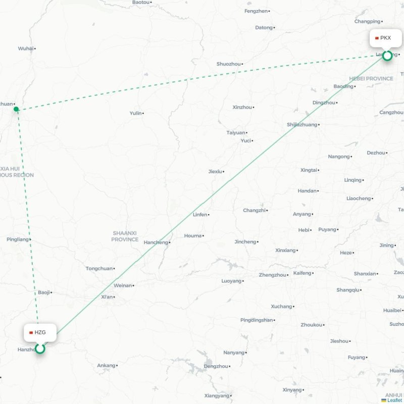 HZG - PKX route map