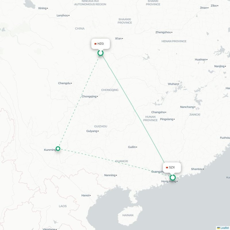 HZG - SZX route map