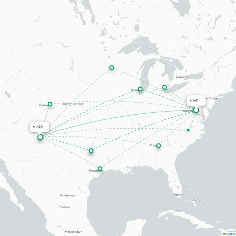 IAD - ABQ route map