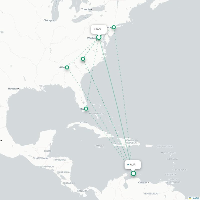 IAD - AUA route map