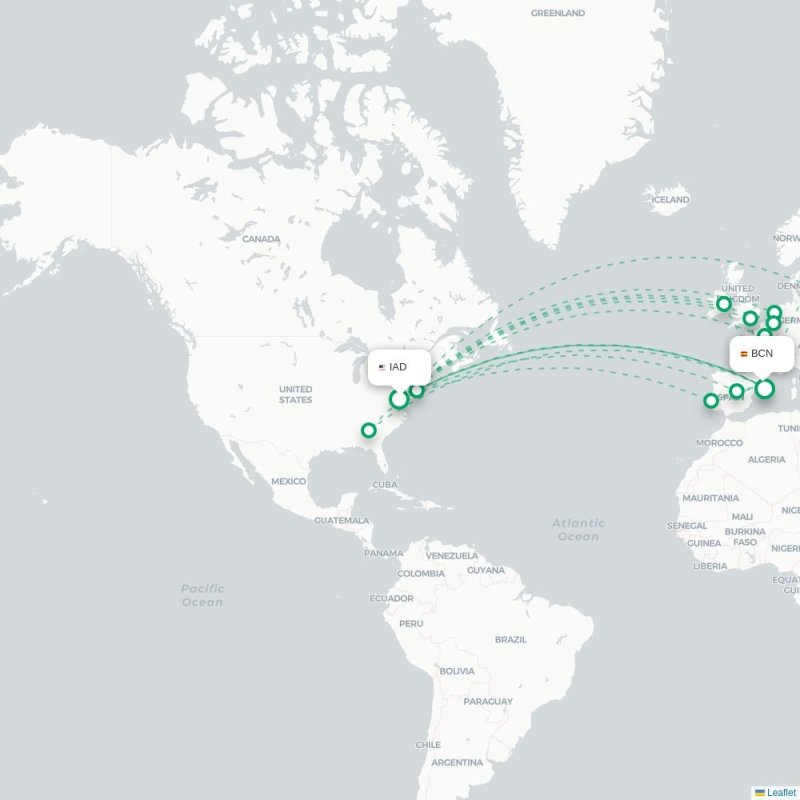 IAD - BCN route map