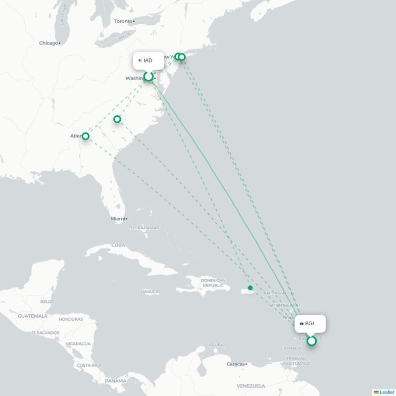 IAD - BGI route map