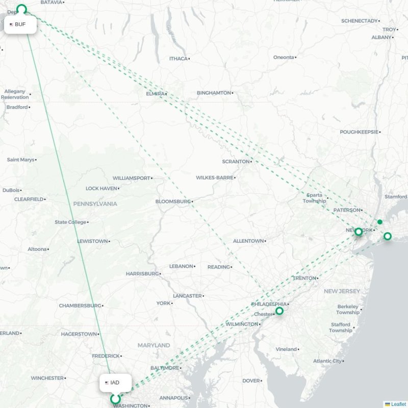 IAD - BUF route map