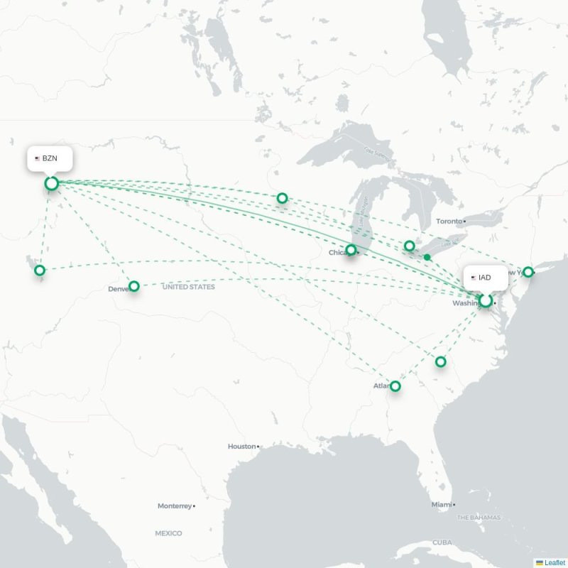 IAD - BZN route map