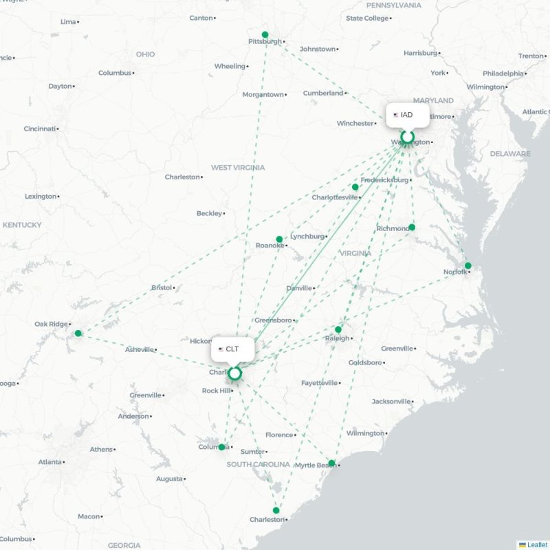 IAD - CLT route map