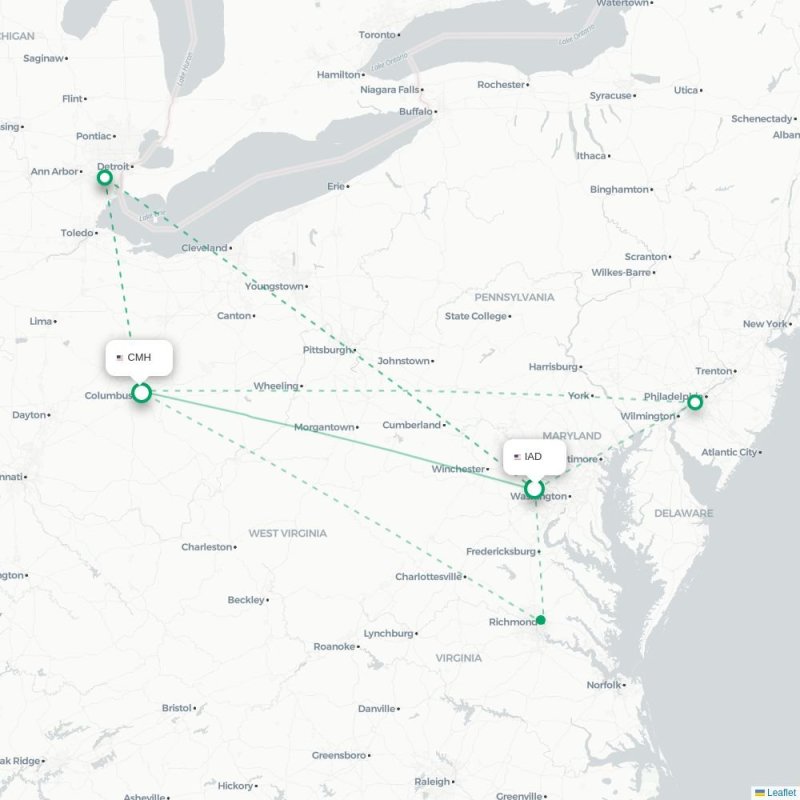 IAD - CMH route map