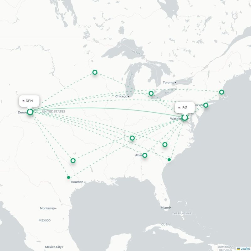 IAD - DEN route map