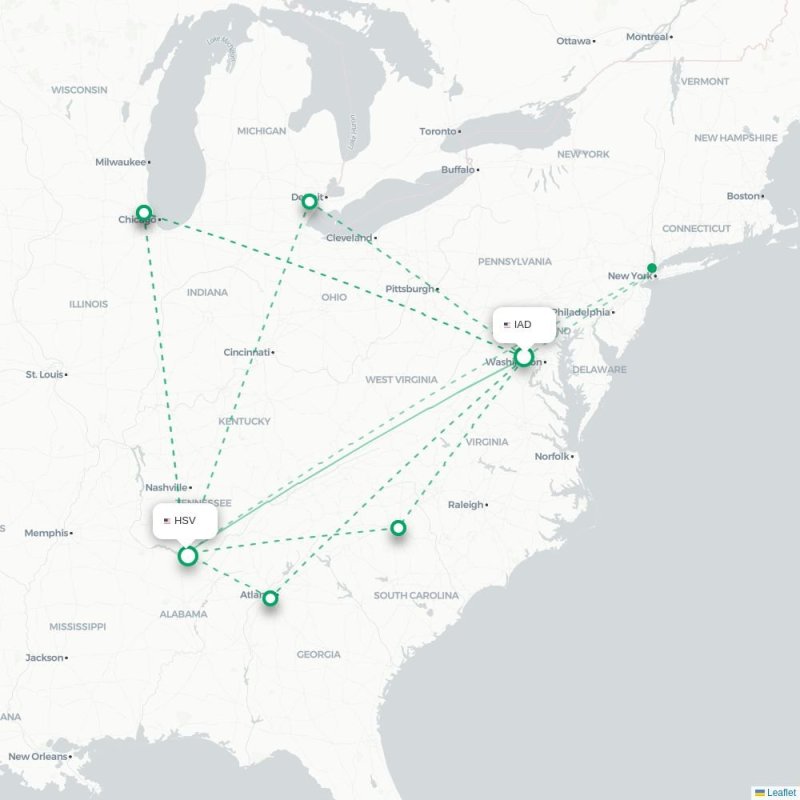IAD - HSV route map