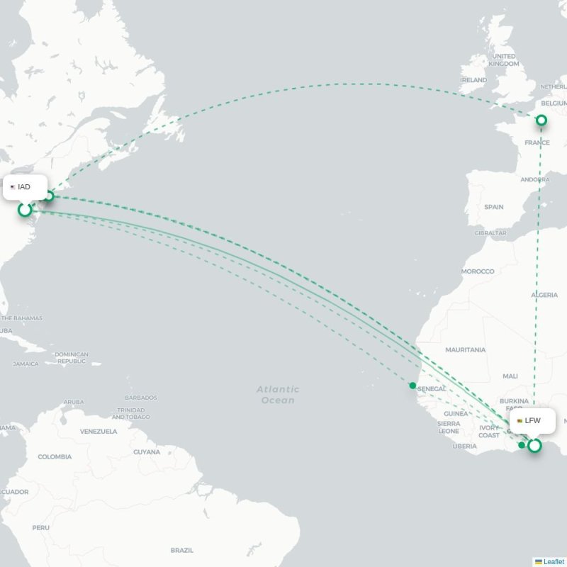 IAD - LFW route map