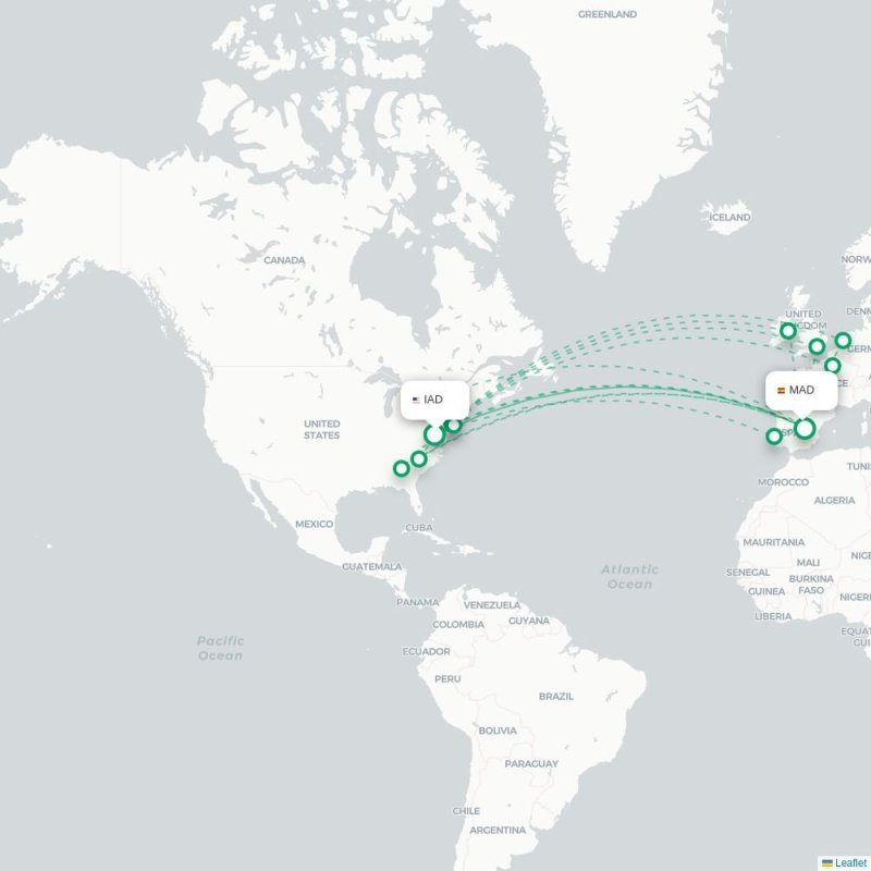 IAD - MAD route map