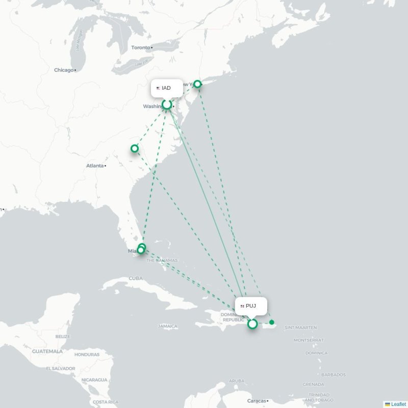 IAD - PUJ route map