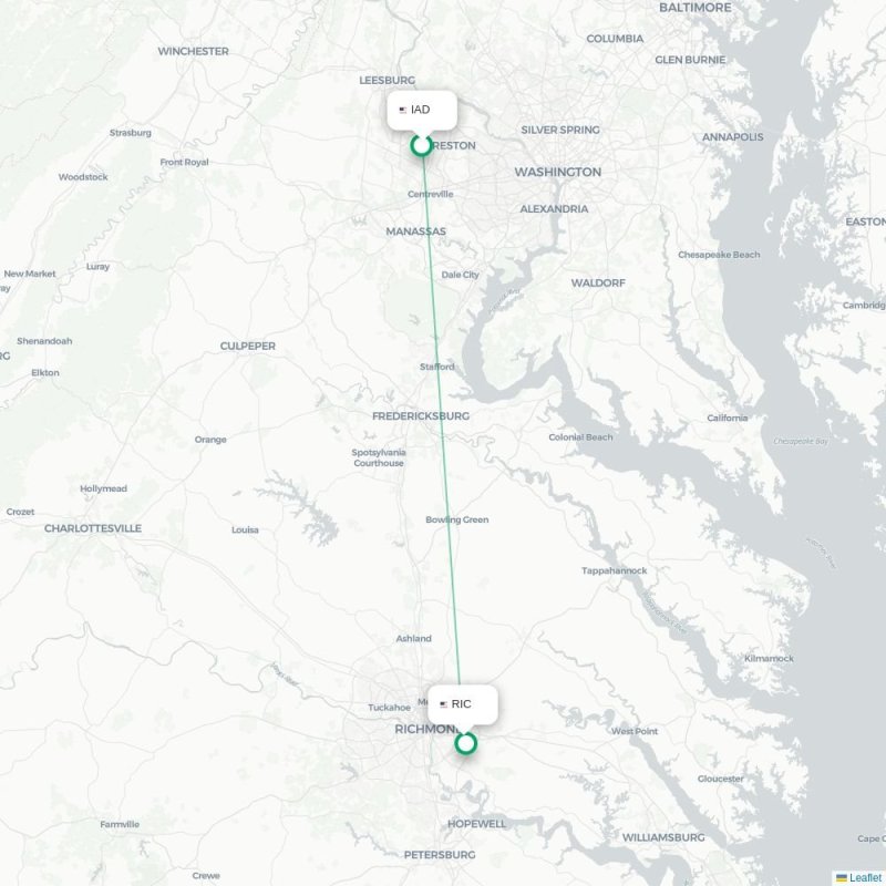 IAD - RIC route map
