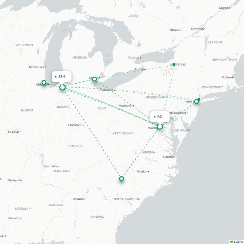 IAD - SBN route map