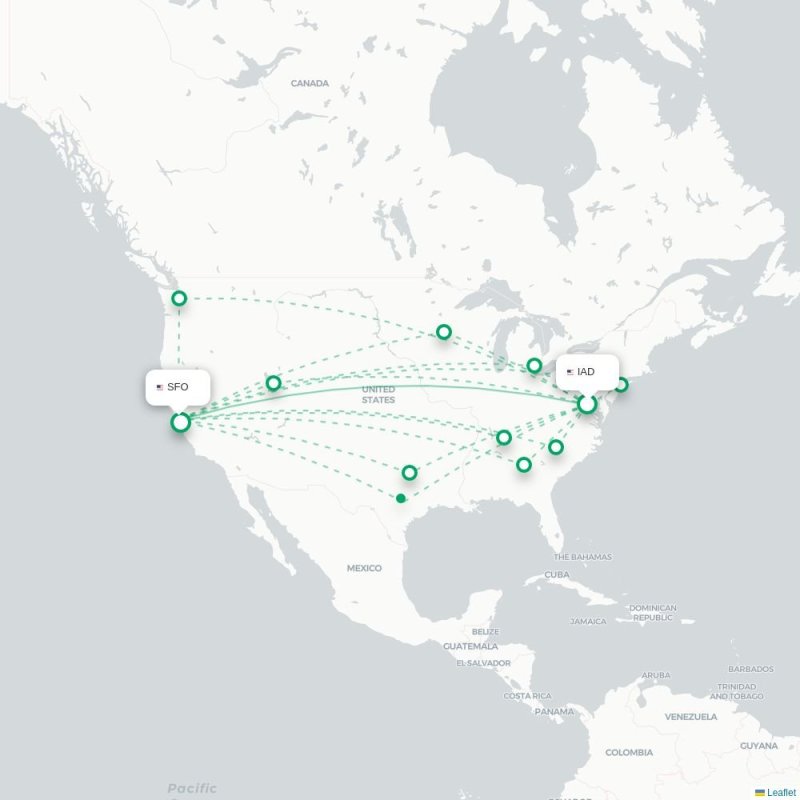 IAD - SFO route map