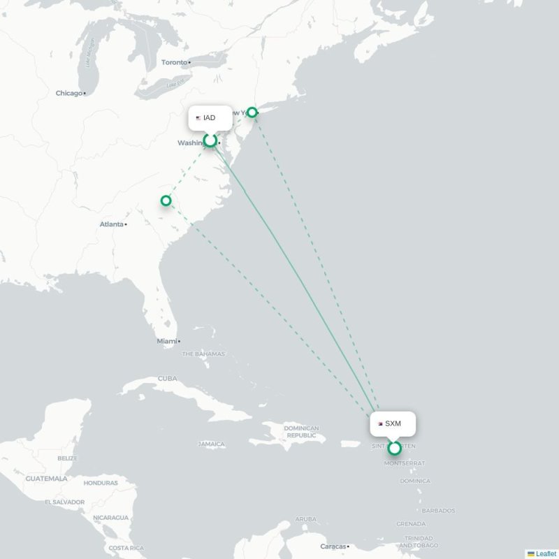 IAD - SXM route map