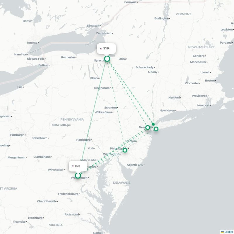 IAD - SYR route map