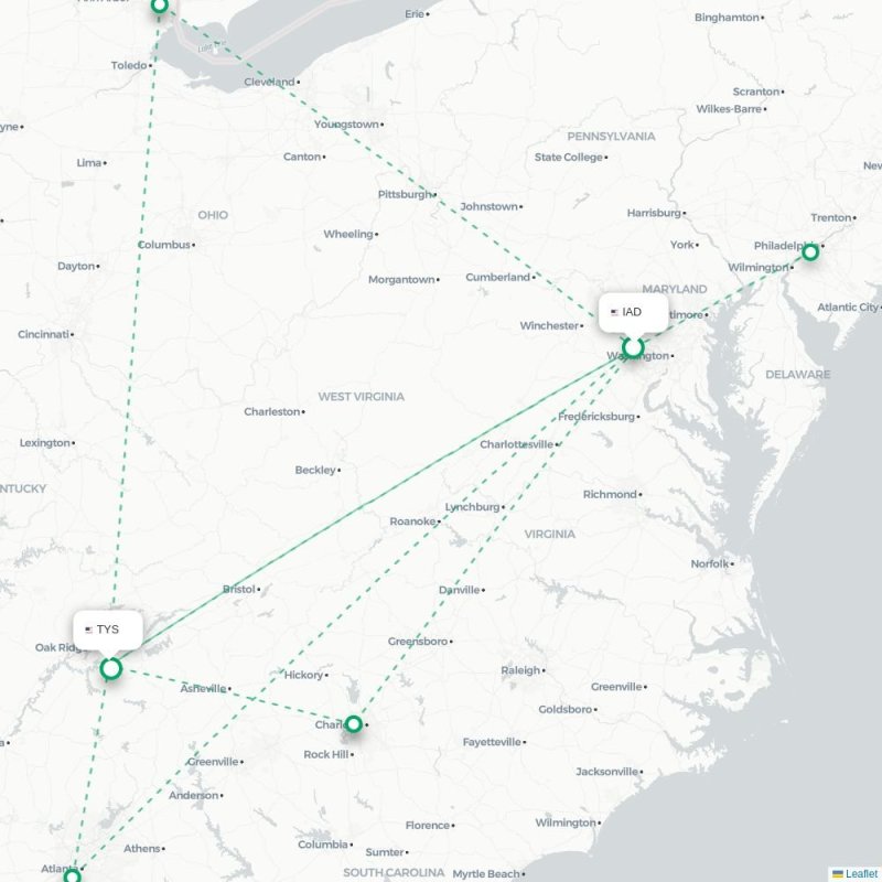IAD - TYS route map