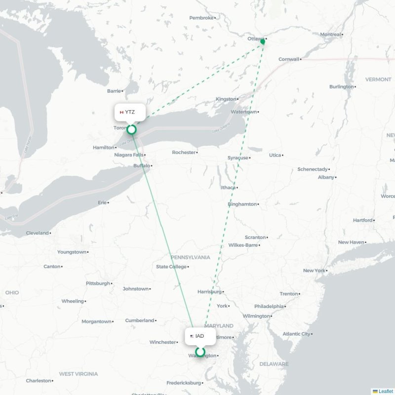IAD - YTZ route map