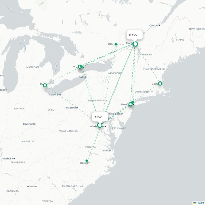 IAD - YUL route map