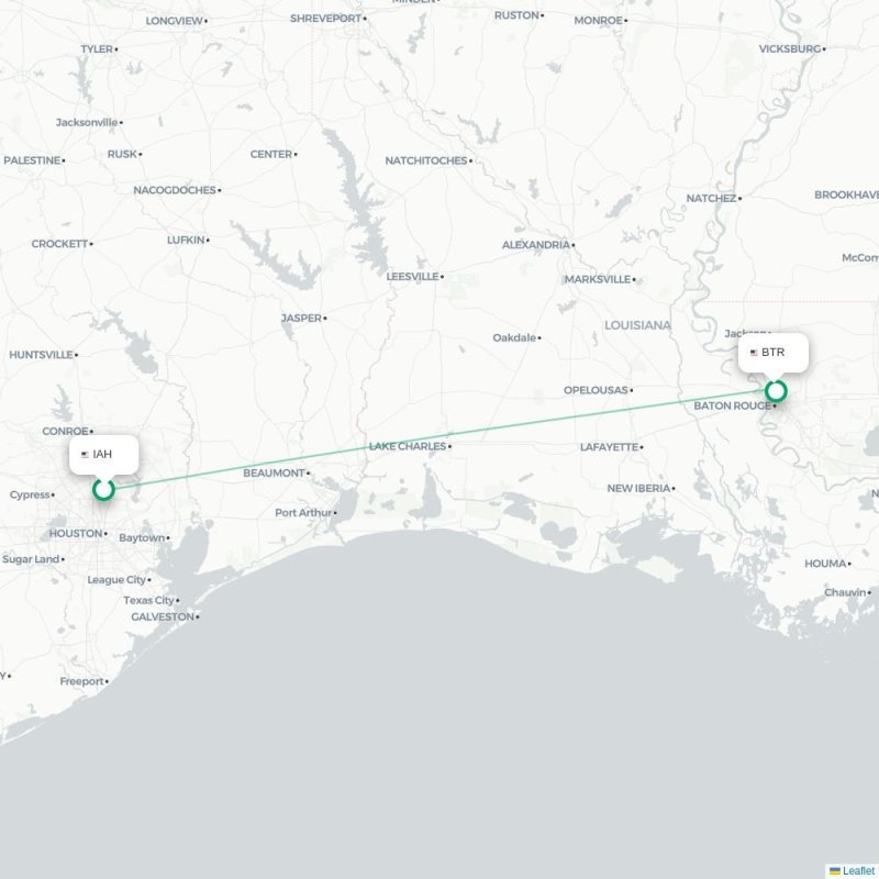 IAH - BTR route map