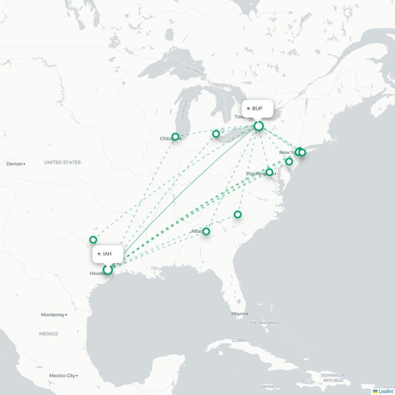 IAH - BUF route map