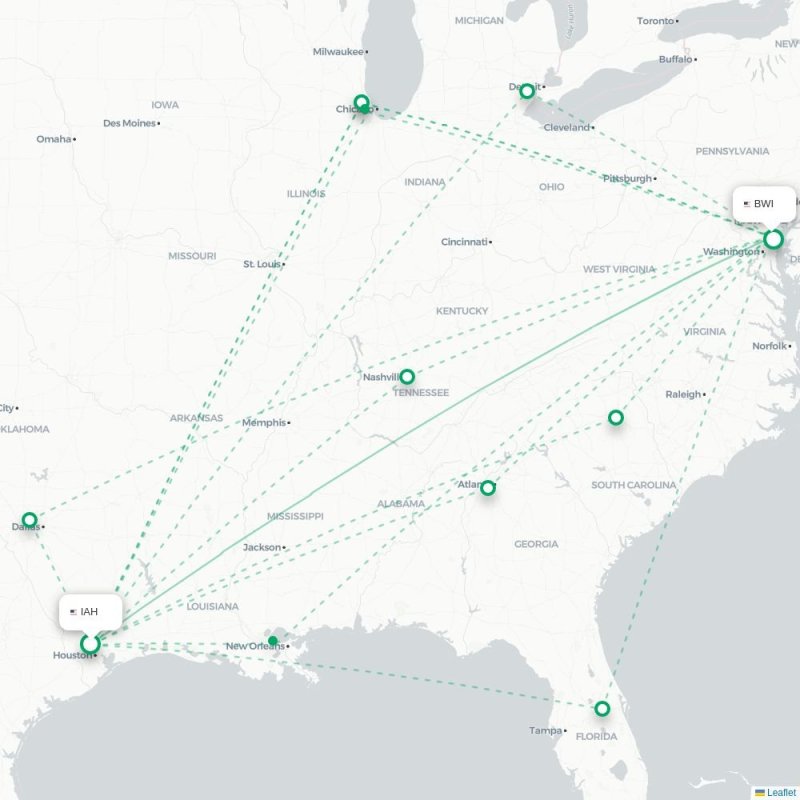 IAH - BWI route map